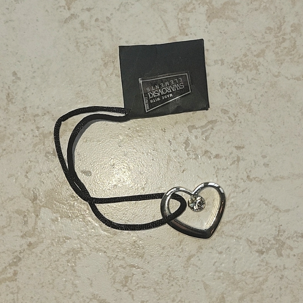 NWT Heart Necklace with Swarovski Elements on Velvet Rope Chain
